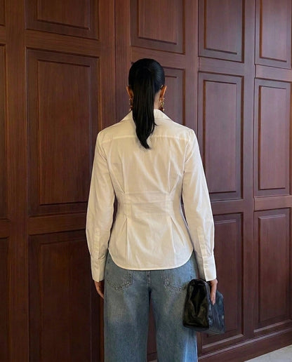White Buttoned Flared Hem Shirt