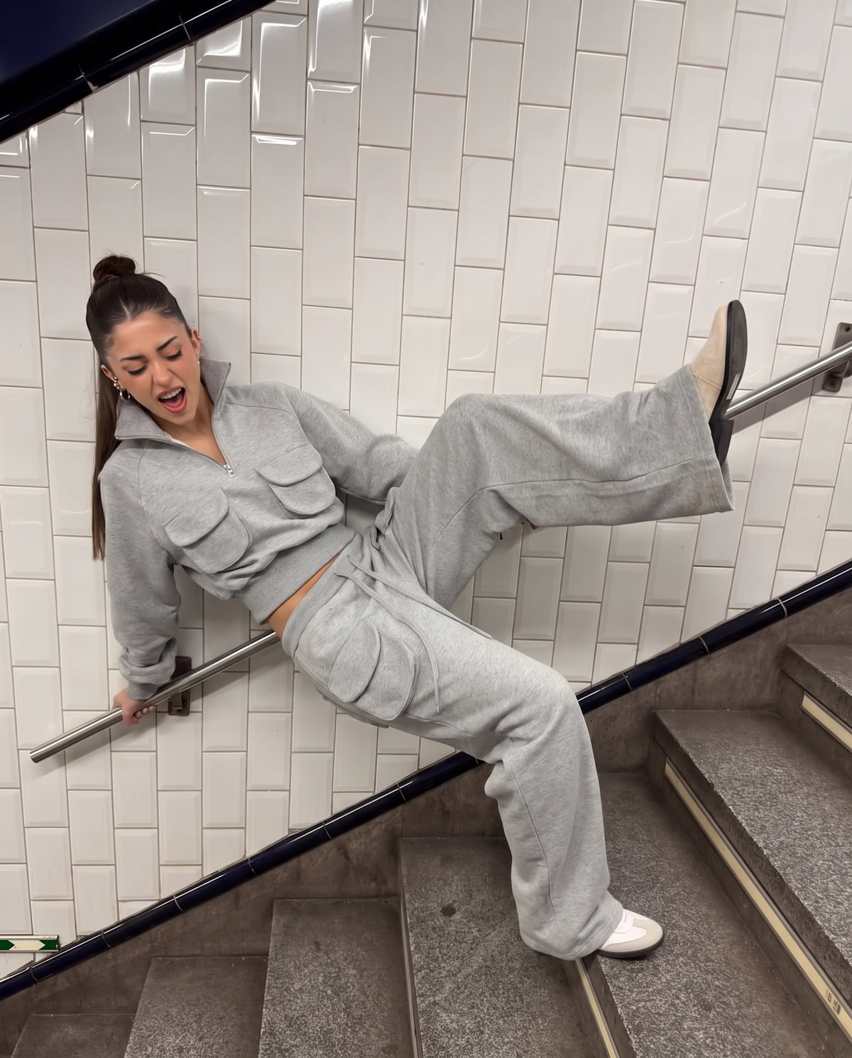 Light Grey Melange Utilitarian Sweat Set