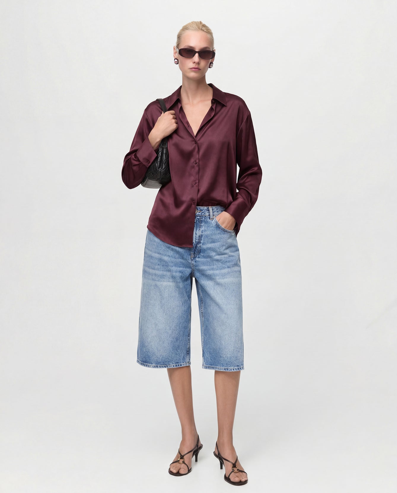 Burgundy Solid Satin Shirt