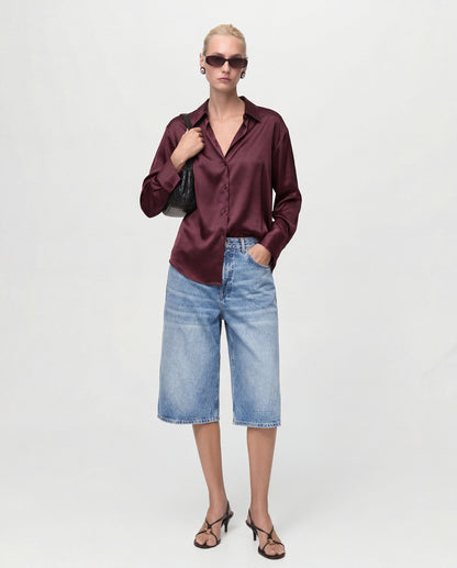 Burgundy Solid Satin Shirt
