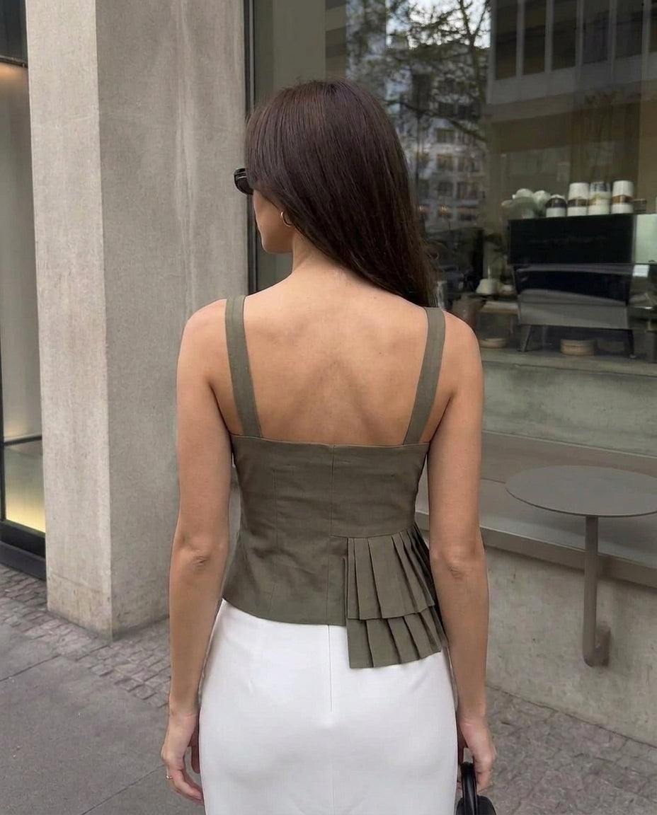Cotton Pleated Asymmetrical Top