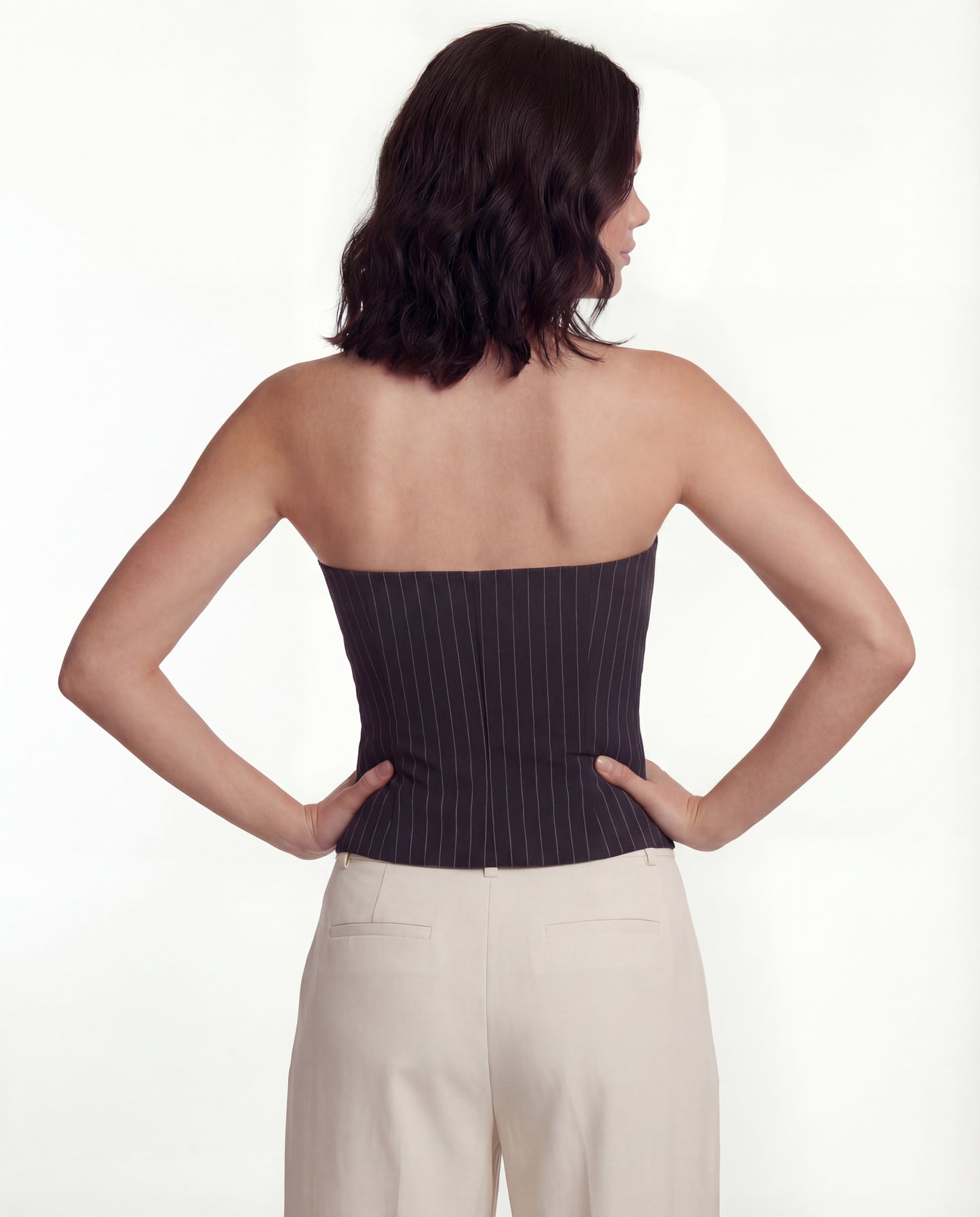Black Pinstripe Button-Front Corset Top