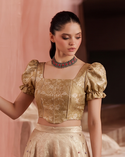 Paro Puff Sleeve Gold Corset Top