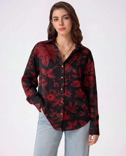 Deep Red Florals Satin Shirt