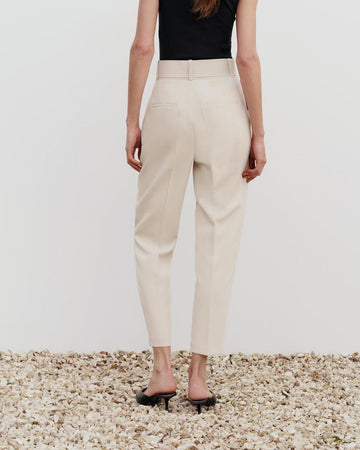 Tapered Stretch Pants With Belt Beige