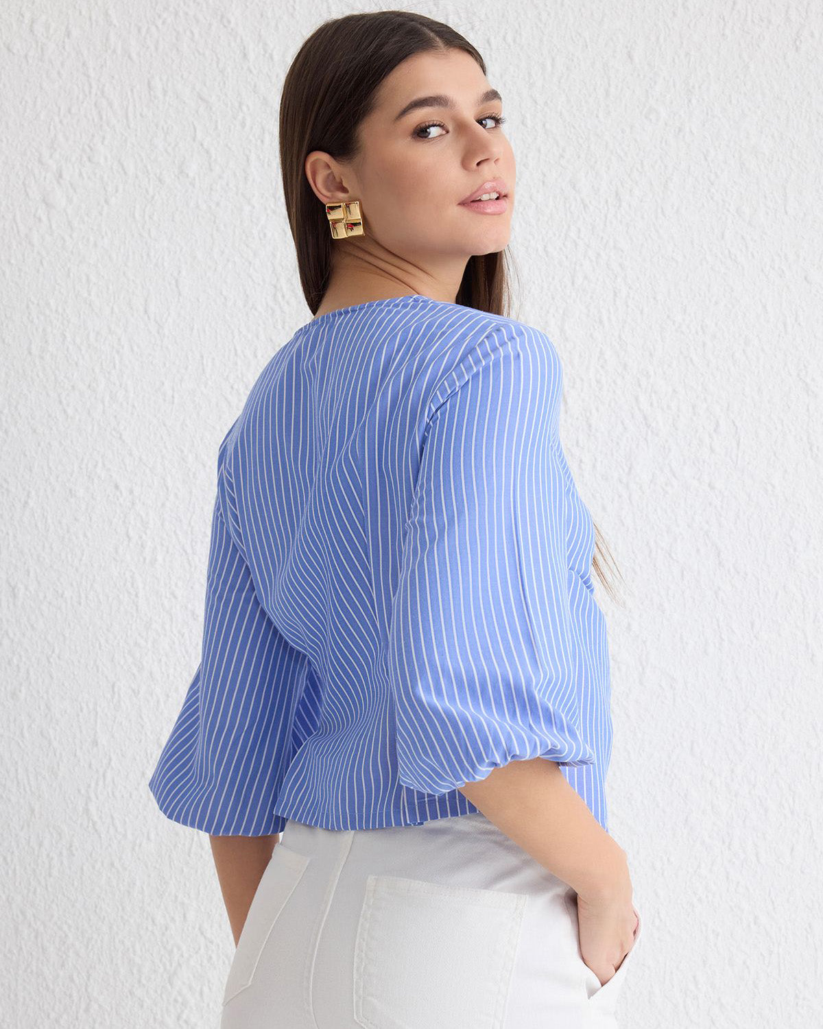 V-Neck Pinstripe Wrap Top – Oyela