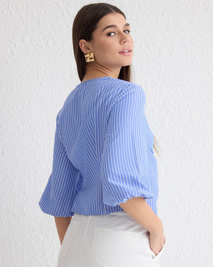 topwear,tops, shirts,casual, formal, semi-formal,minimal, soft girl, summer,woven,polycotton,printed,blue,pinstripes,color block,button,regular fit,shirt,longline,curved hem,overlap neck,full sleeves,cuff sleeves	25060046GG,OY2014