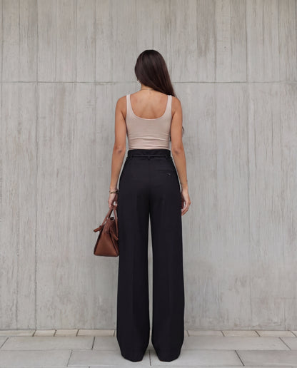 Black Tie Knot Detail Wide Leg Trouser