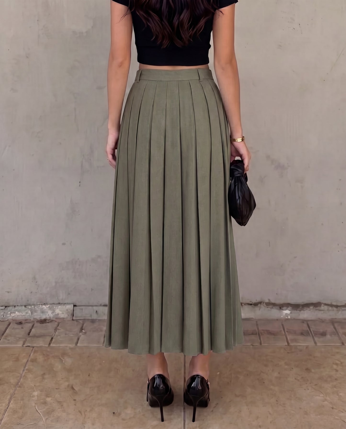 Vintage Pleated Slit Skirt