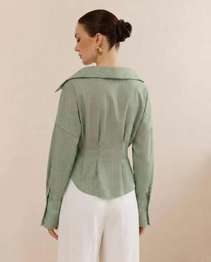Sage Green Shirt With Cinched Waist