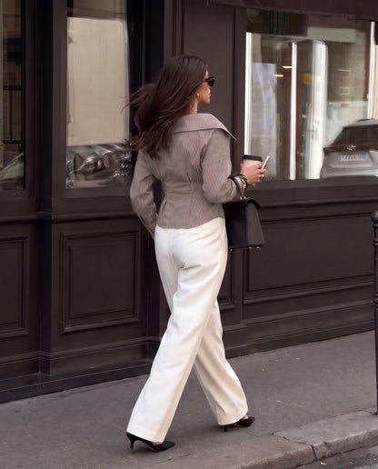 Shirt With Cinched Waist - Brown Stripe