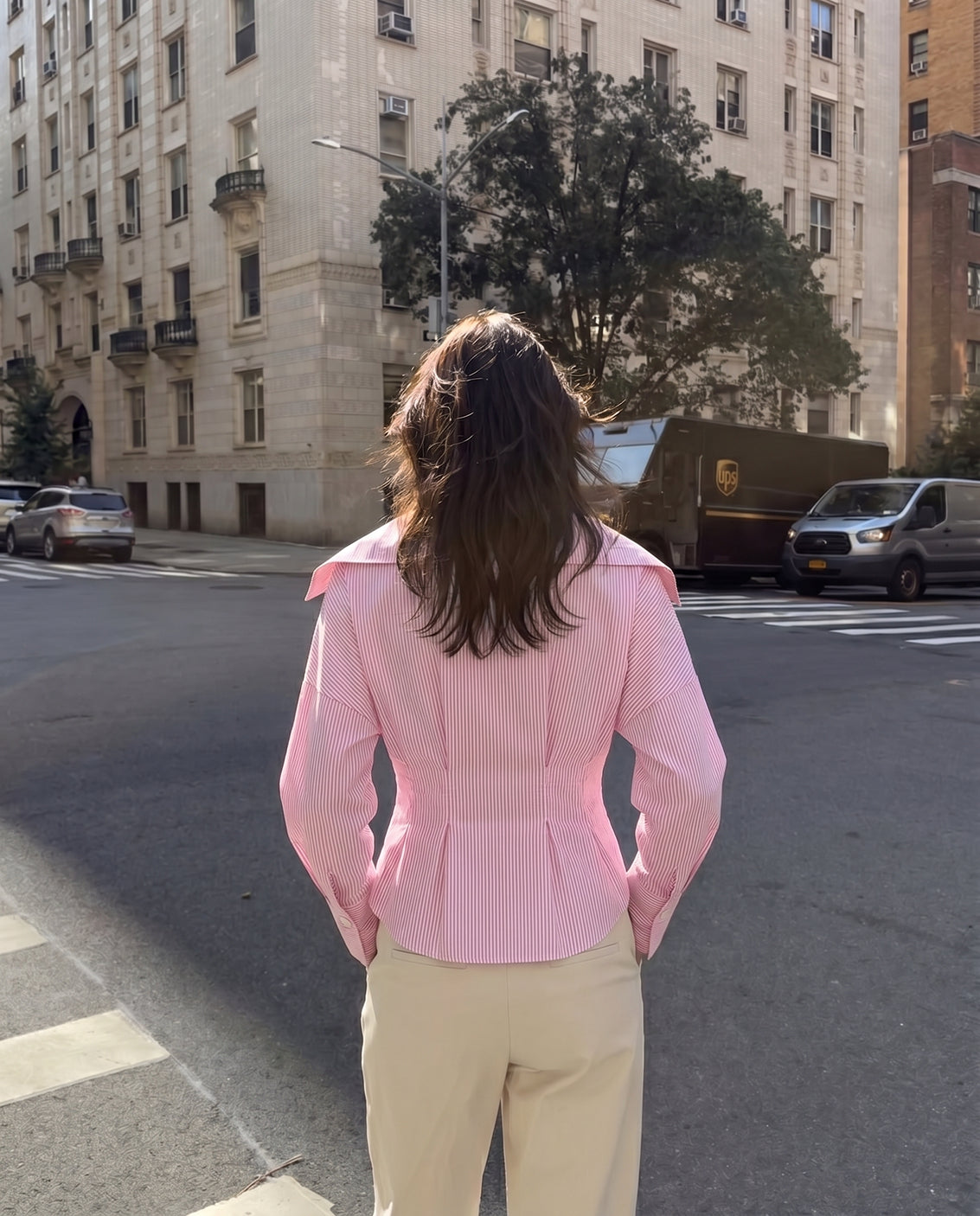 Pink Stripe Shirt With Cinched Waist