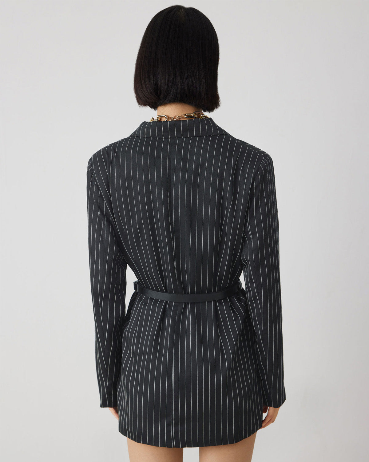 topwear,tops,formal, semi-formal,creative workwear, minimal, summer,woven,polycotton,yarn dyed,black,pinstripes, stripes,pinstripes,button,relaxed fit,blazer,longline,straight hem,notch collar,long sleeves,OY2006, 25060038GG"