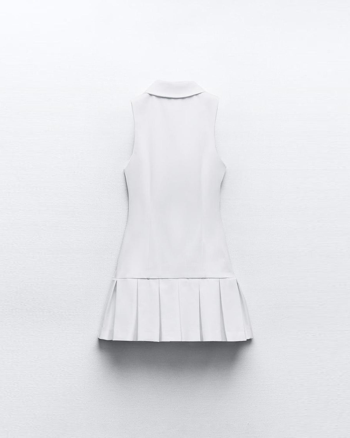 tailored-a-line-dress,TAILORED A-LINE DRESS,dresses,dresses,outdoor event,streetwear,woven,poplin,white,solid,pleated,regular fit,a line,mini,collared,sleeveless,