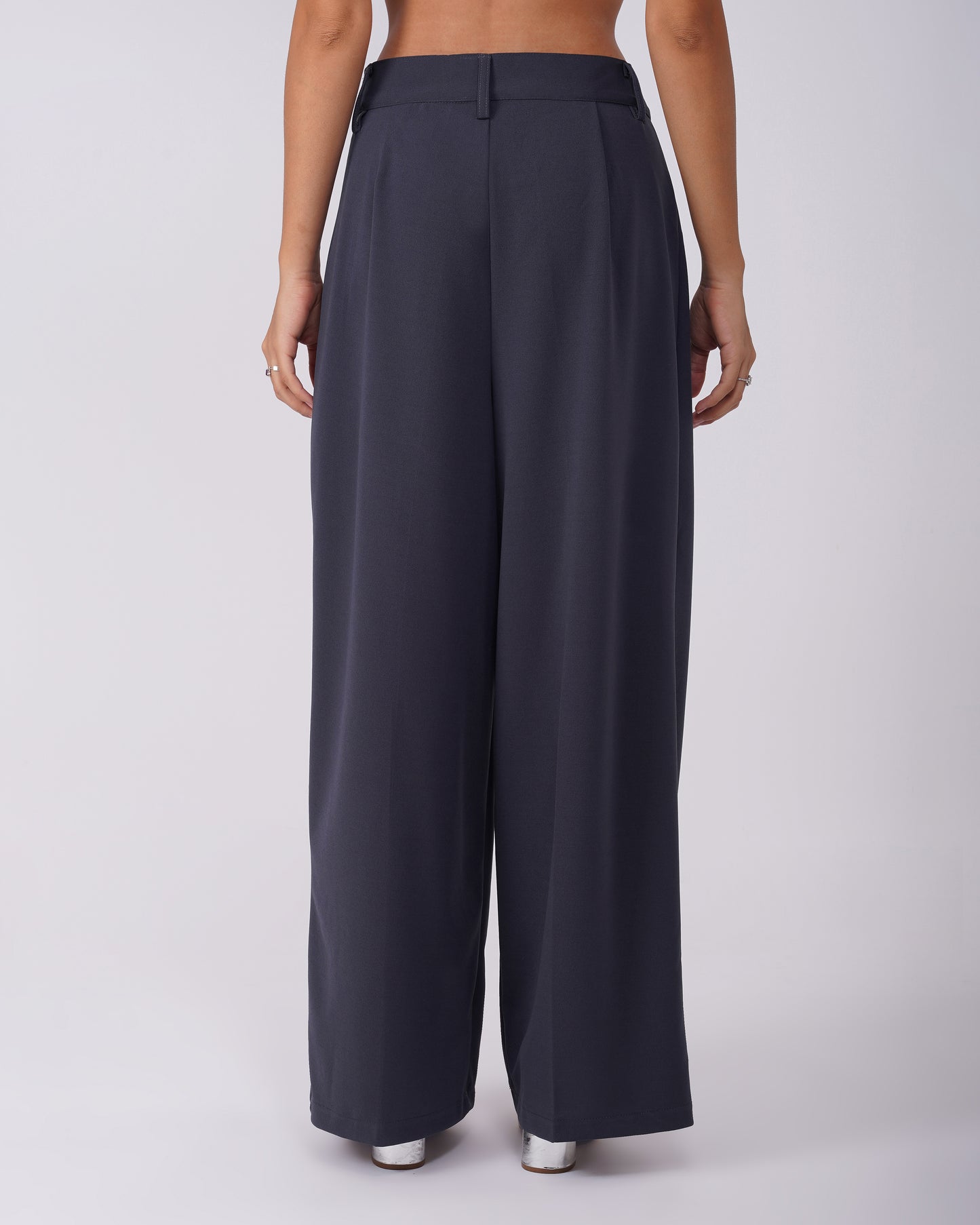 TWO PLEATED PANTS,Color: Grey
Fabric: Moss 
Type: Wide Leg
Fit: Relaxed Fit 
Length: Full Length
Waist: High Rise
Closure: Zip & Button
Print: Solid
Detail: Two Pleats,bottomwear,pants,semi-formal,workwear,woven,moss,grey,pleated,Relaxed fit,wide leg,full length,high rise,Manufacturing batch1_June19,suited for influencer,two-pleated-pants-grey