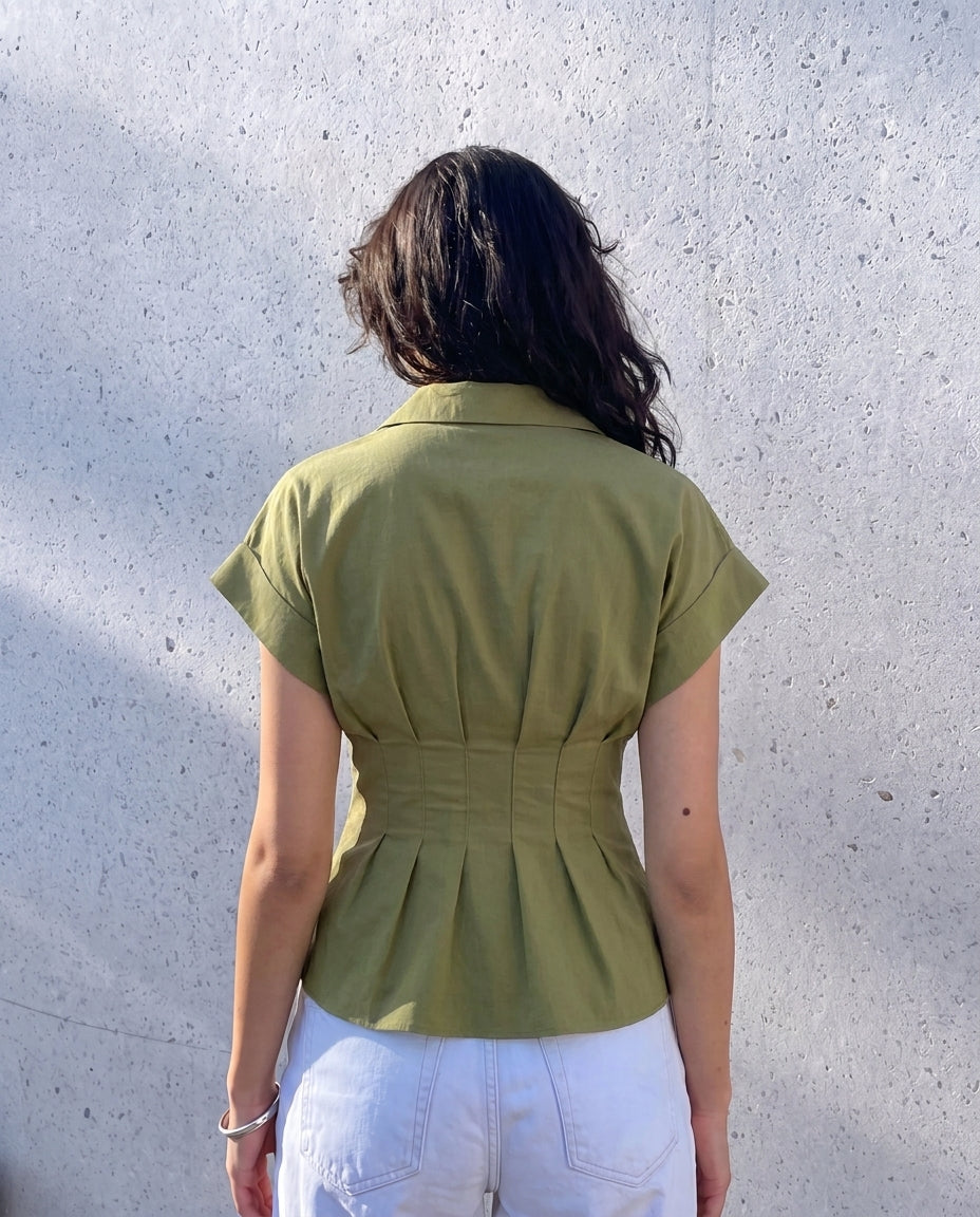 Olive Pleated Belted Shirt