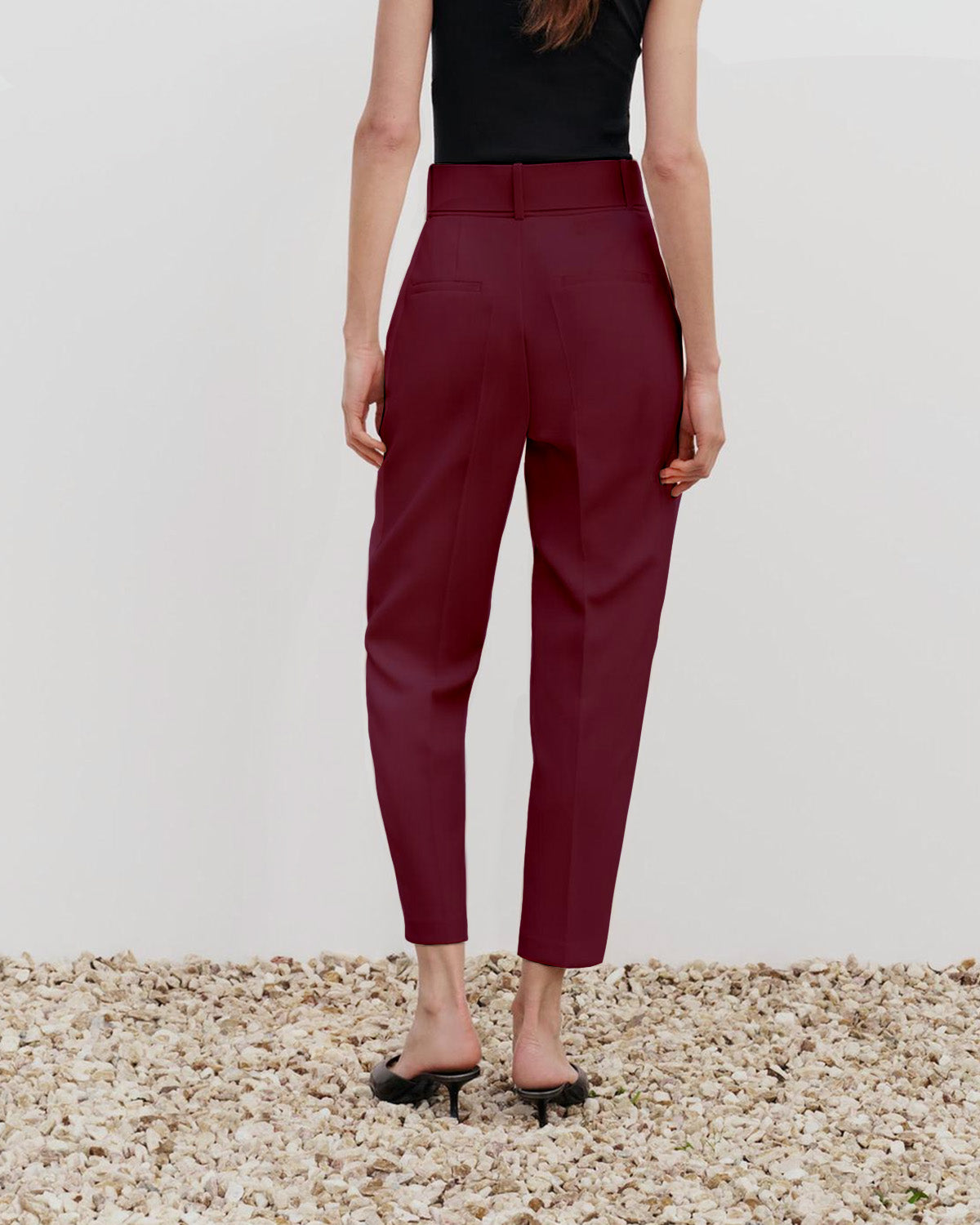 bottomwear,pants,formal, semi-formal,business outfit, urban fit, workwear,woven,polyester, spandex,maroon,pleated,belt,tailored fit,tapered,full lengthhig, h rise	25010046GG, OY942