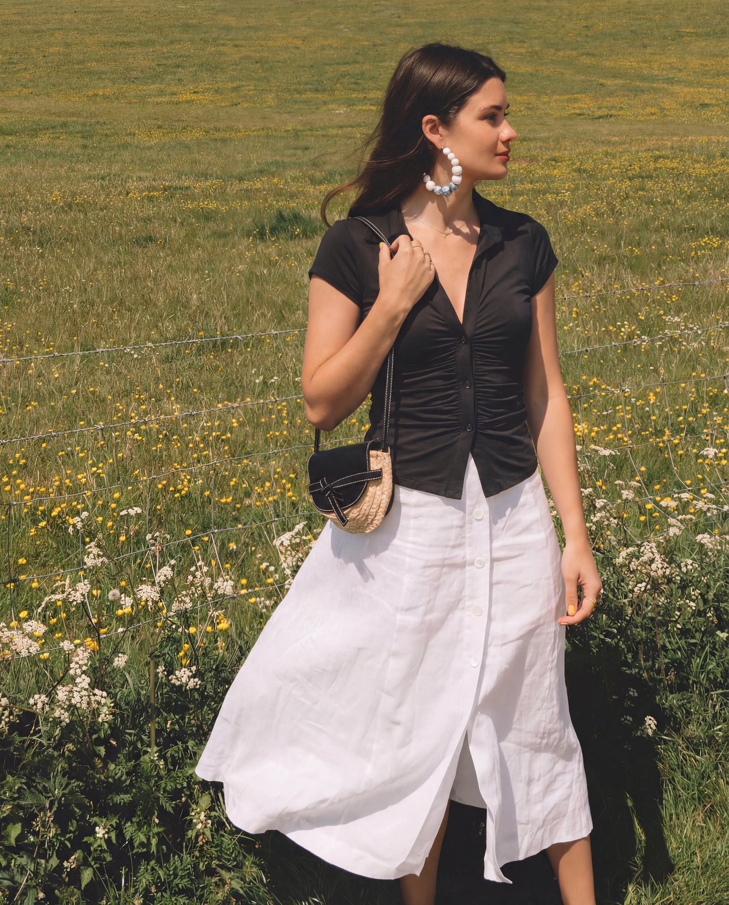 topwear,tops,casual,gen z, summer, streetwear,woven,ribbed,black,solid,ruched,button,slim fit,fitted,waist length,slit hem,collared,no straps,set in sleeves,short sleeves, OY2132, 25090035GG