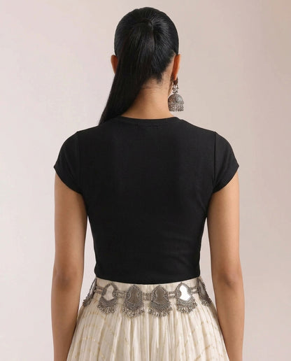 Black Cap Sleeve Crop Top