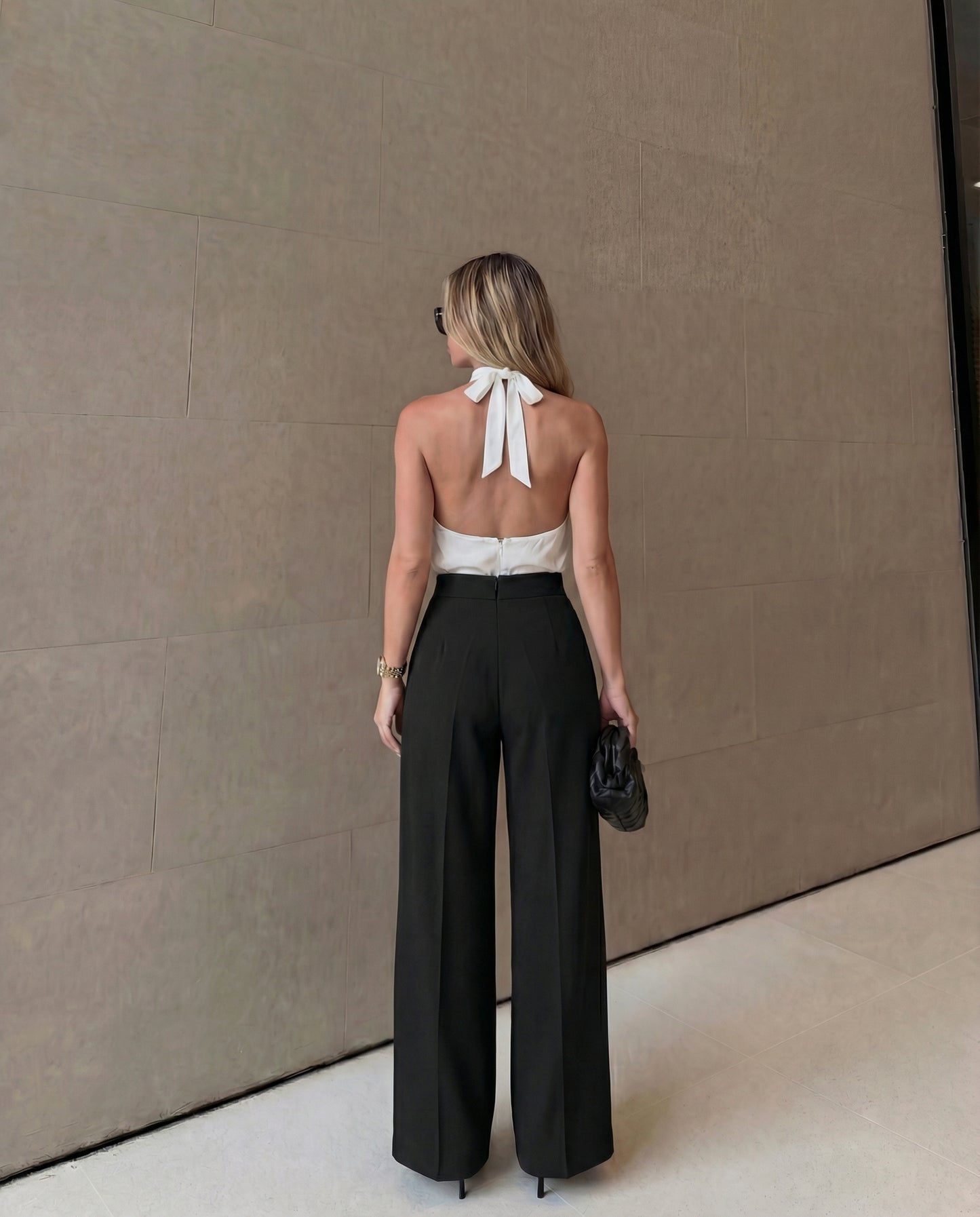 Black Corset Waist Tailored Pants