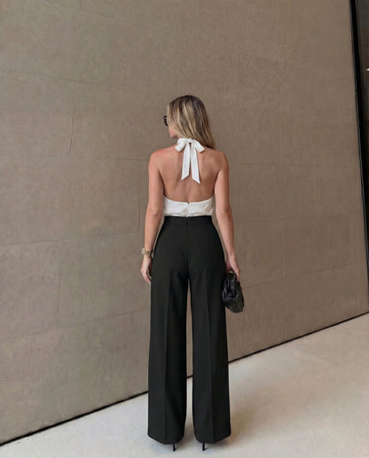 Black Corset Waist Tailored Pants