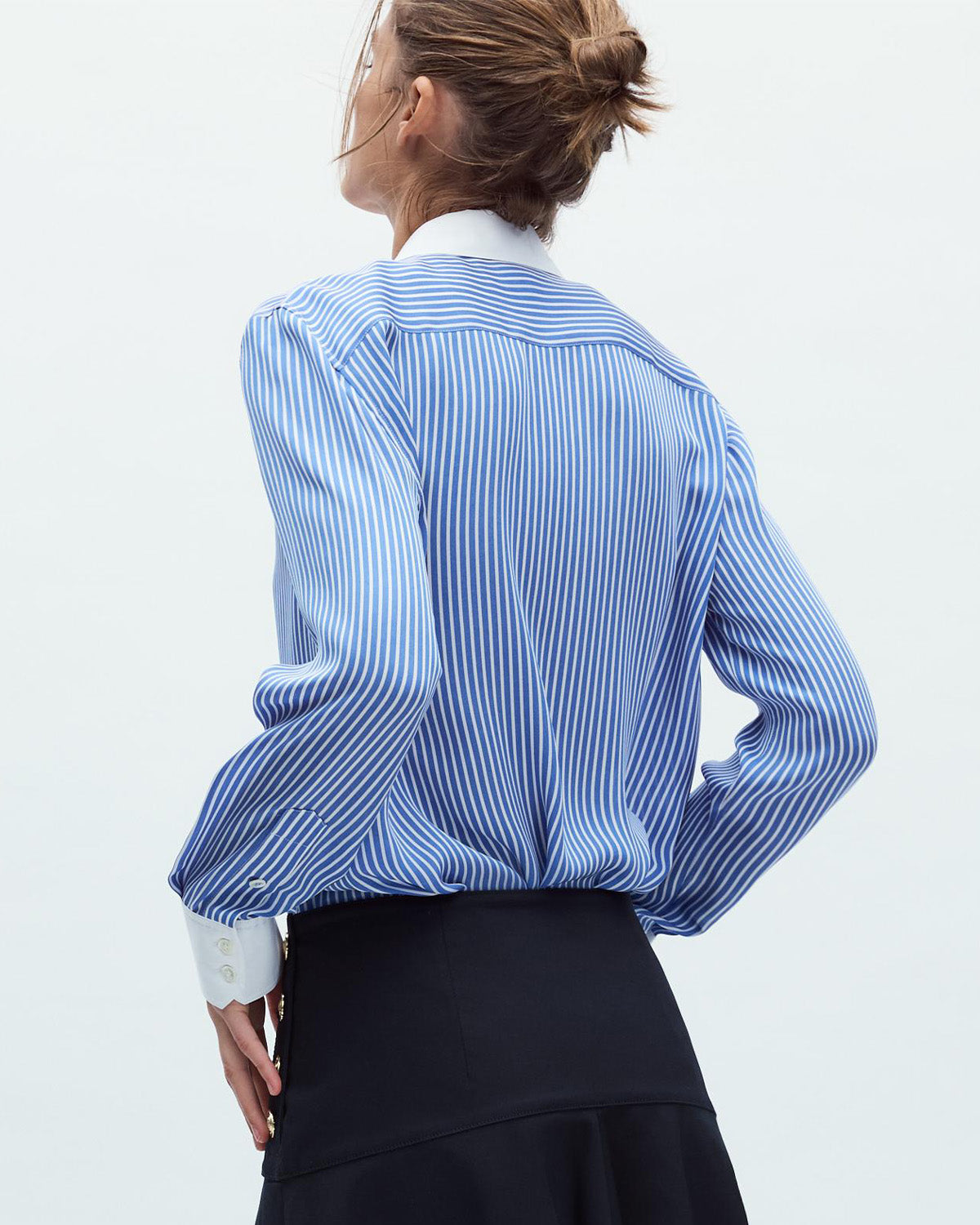 topwear,tops, shirts,casual, formal, semi-formal,minimal, soft girl, summer,woven,polycotton,printed,blue,pinstripes,color block,button,regular fit,shirt,longline,curved hem,shirt collar,full sleeves,cuff sleeves,OY2013, 25060045GG