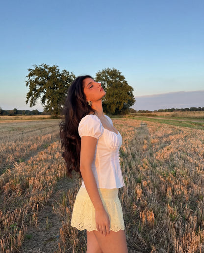 White Button Up Ruched Peplum Top