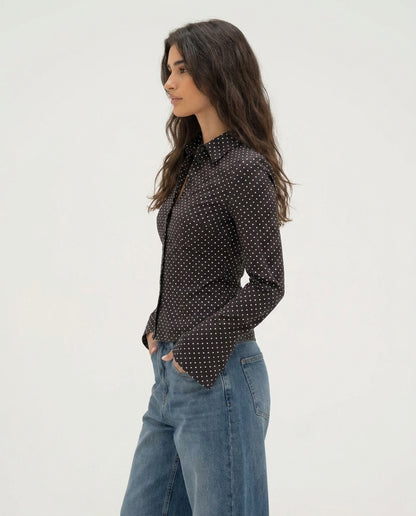 Polka Flared Sleeve Fitted Sleeve Shirt