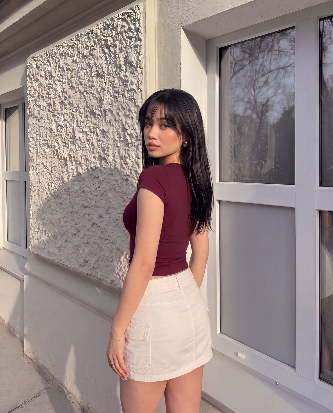 Contour Square Neck Top- Burgundy
