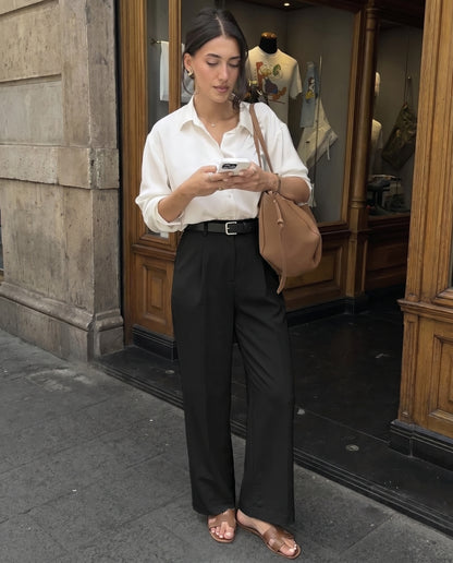 High Rise Black Tapered Trousers With Belt