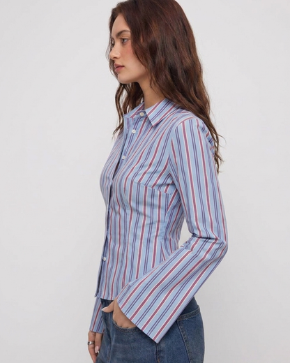 Striped Flared Sleeve Fitted Sleeve Shirt