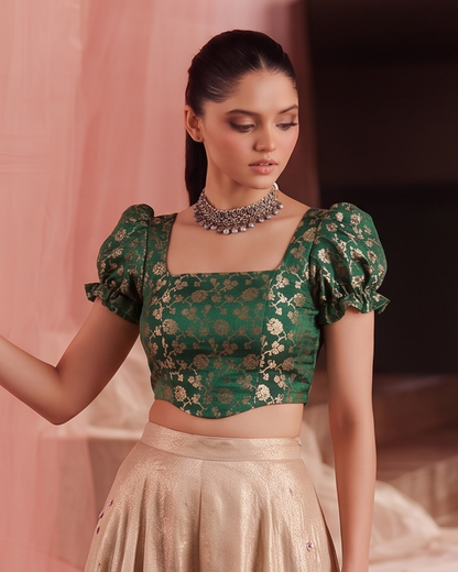 Paro Puff Sleeve Green Corset Top
