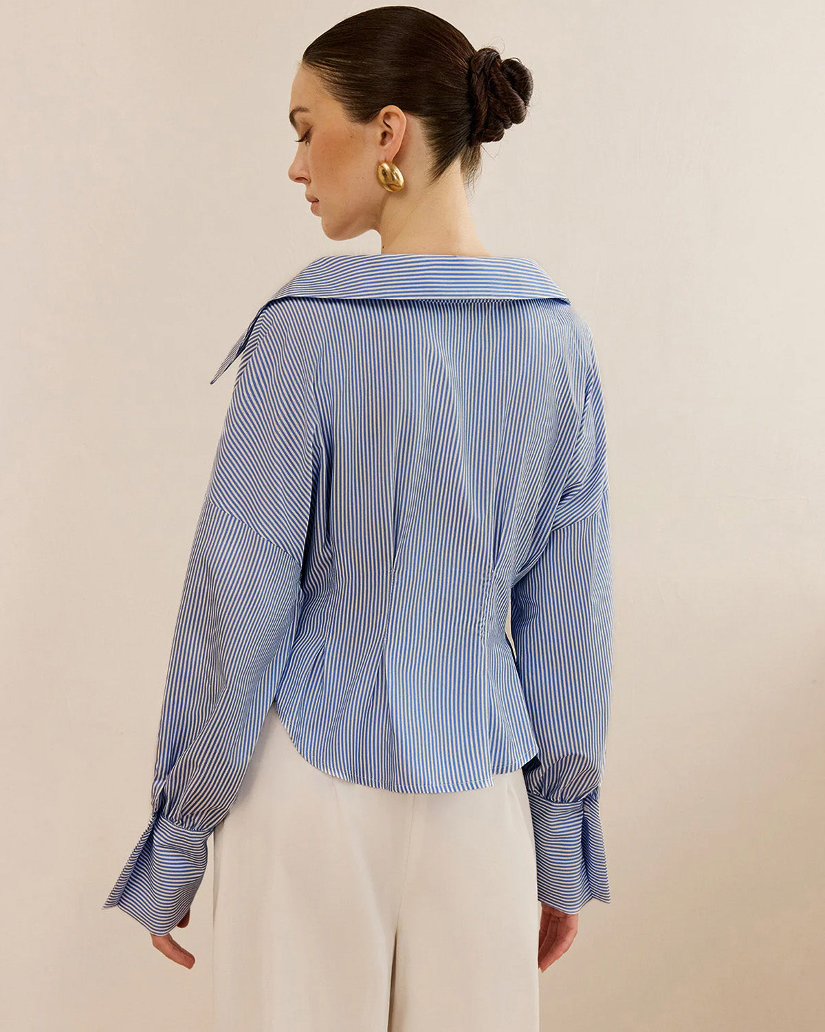 topwear,shirts,casual chic,minimal, soft girl,summer,woven,crepe,printed,blue,stripes,contrast,button,regular fit,shirt,waist length,flared hem,collared,no straps,set in sleeves,long sleeves, OY2140, 25090039GG