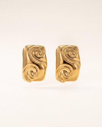 The Scroll Stud Anti Tarnish Earrings - Gold