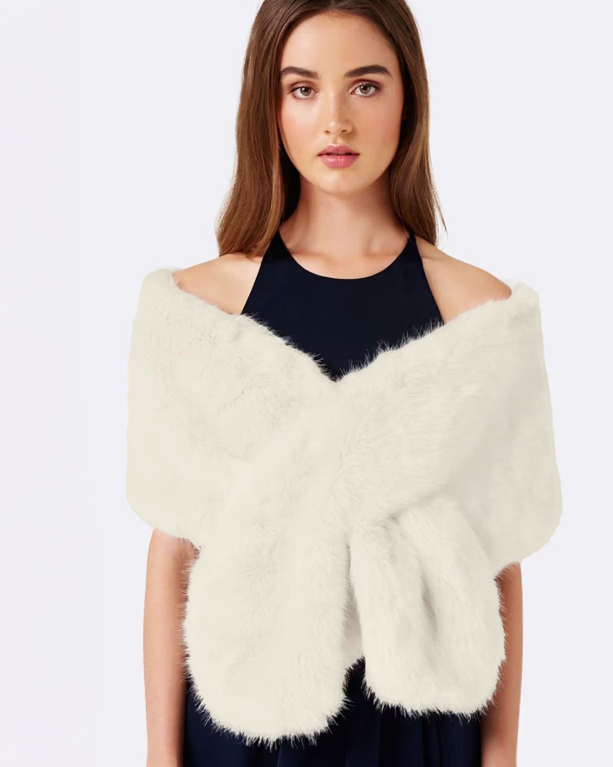 outer wear,wrap,casual, outdoors,minimal, streetwear, winter wear,woven,fur,,white,solid,textured,,relaxed fit,scarf,sleeveless,OY2256, 25090066GG