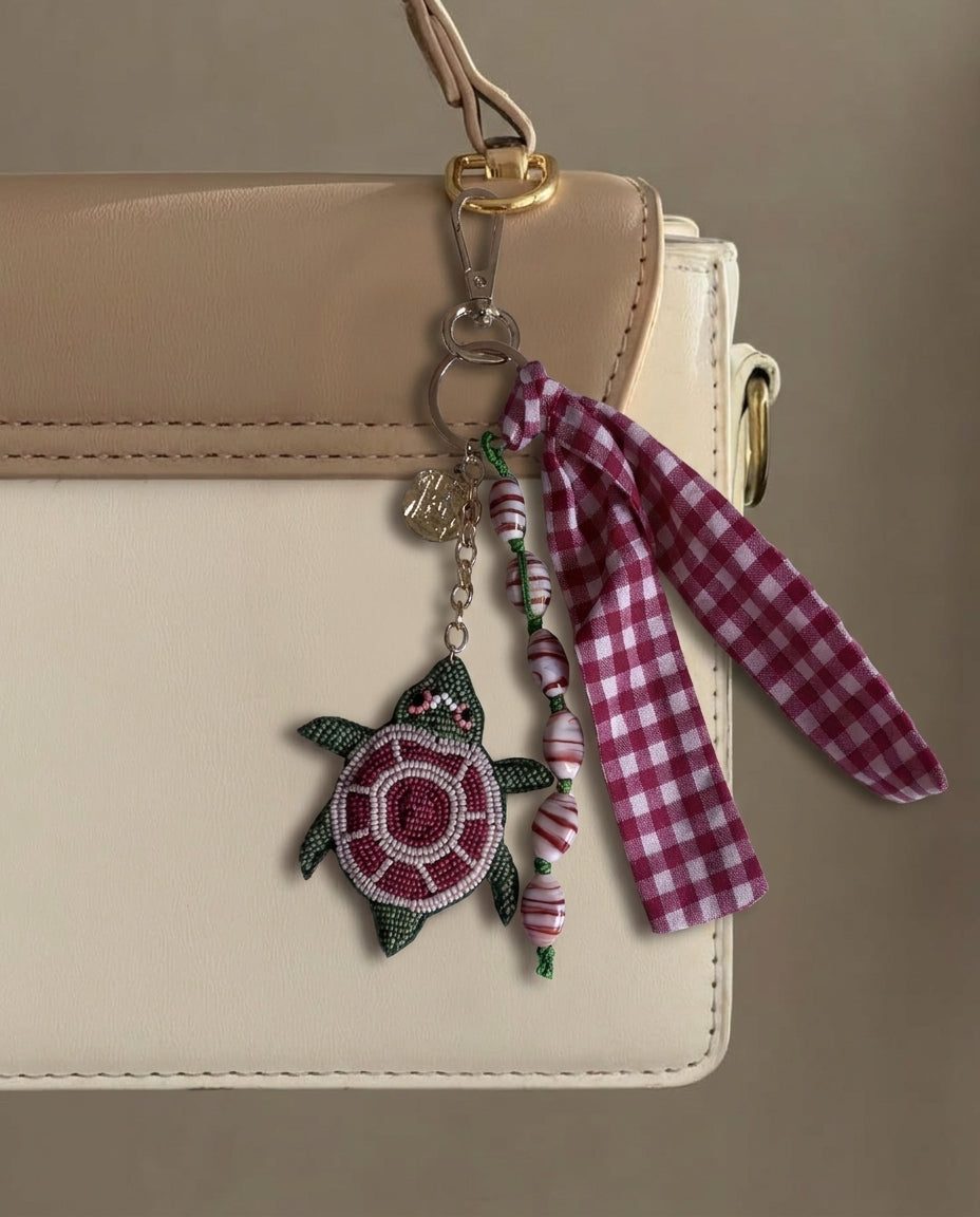 Gingham Turtle Keychain