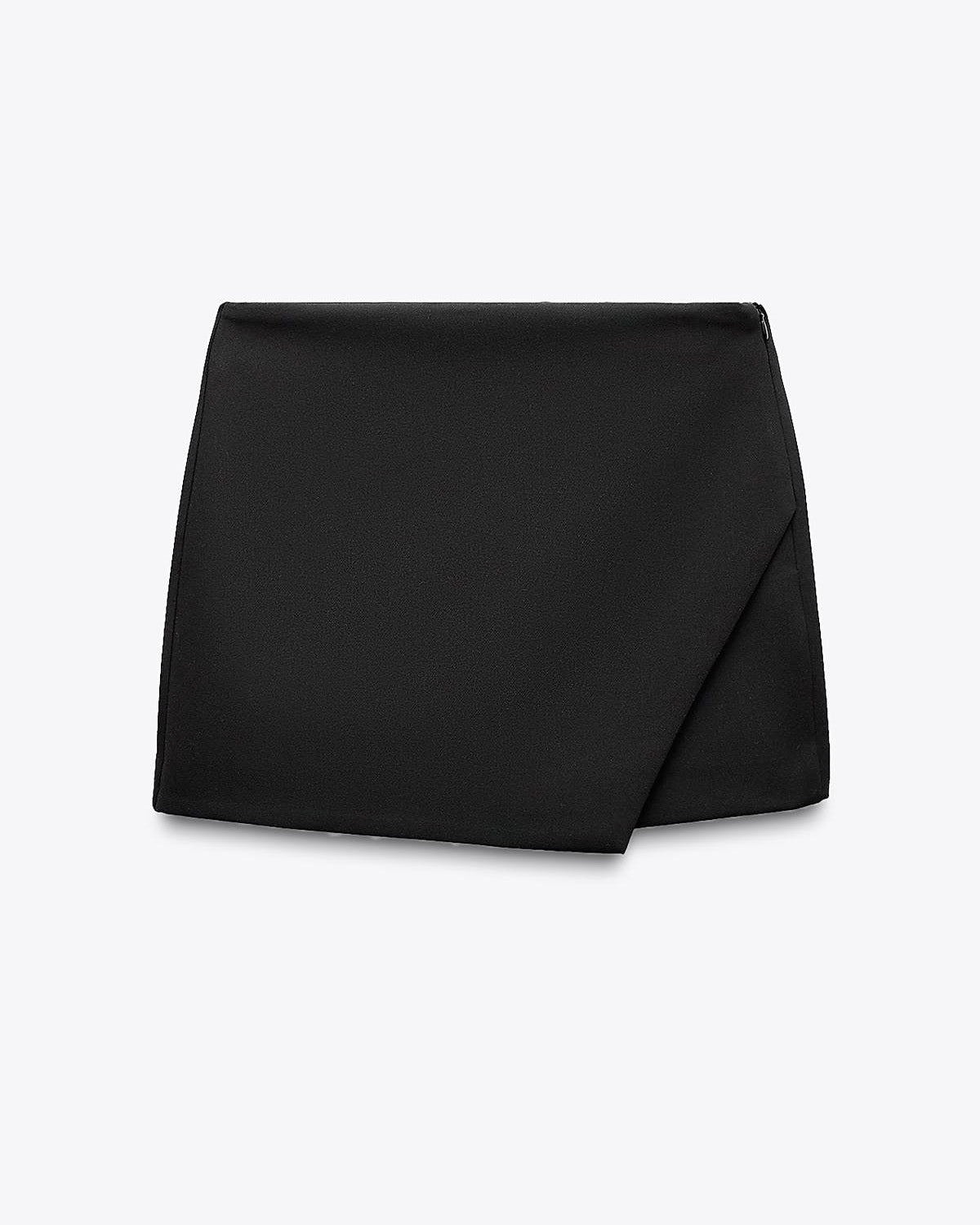 Black Asymmetric Wrap On Skort