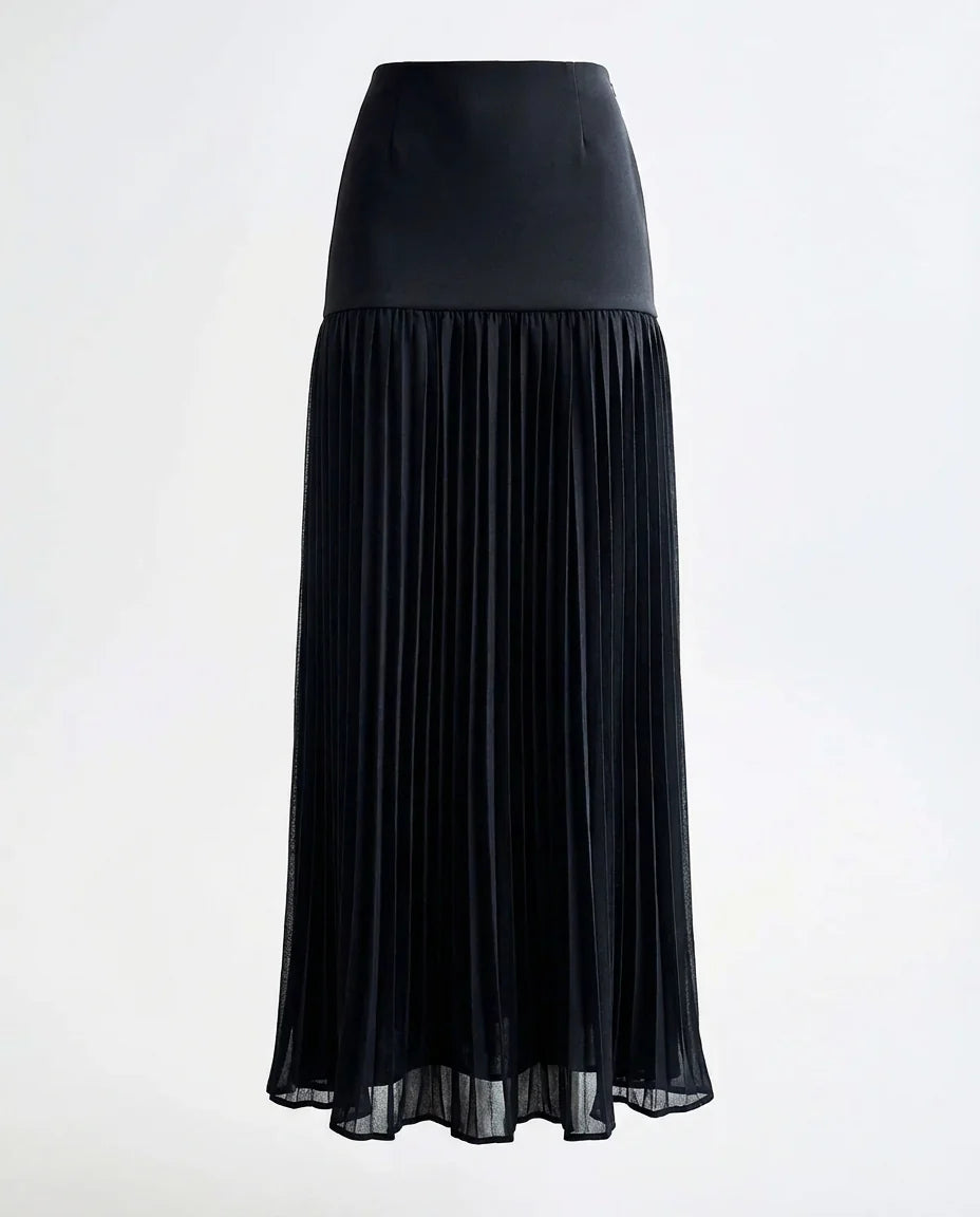 Black Fit & Flare Pleated Skirt
