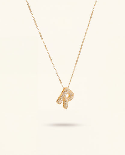 The R Rhinestone Anti Tarnish Necklace - Gold