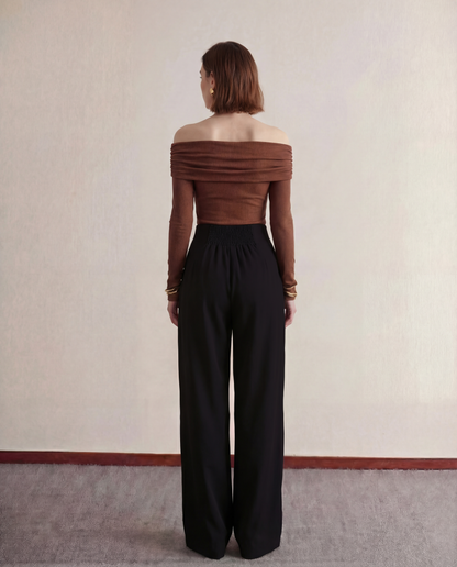 Off Shoulder Top With Pleated Korean Pants Cord Set