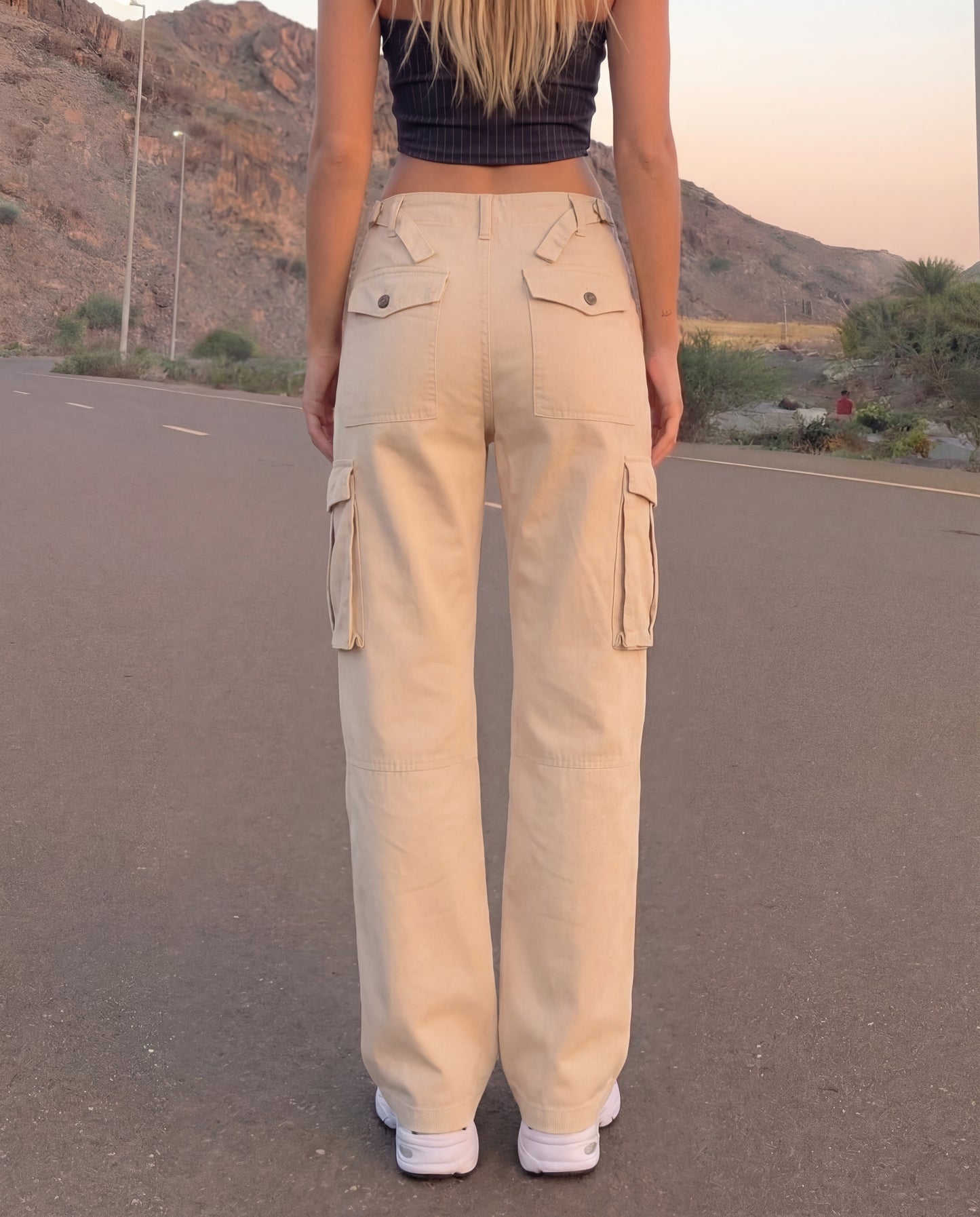 Cream Wide Leg Adjustable Cargo