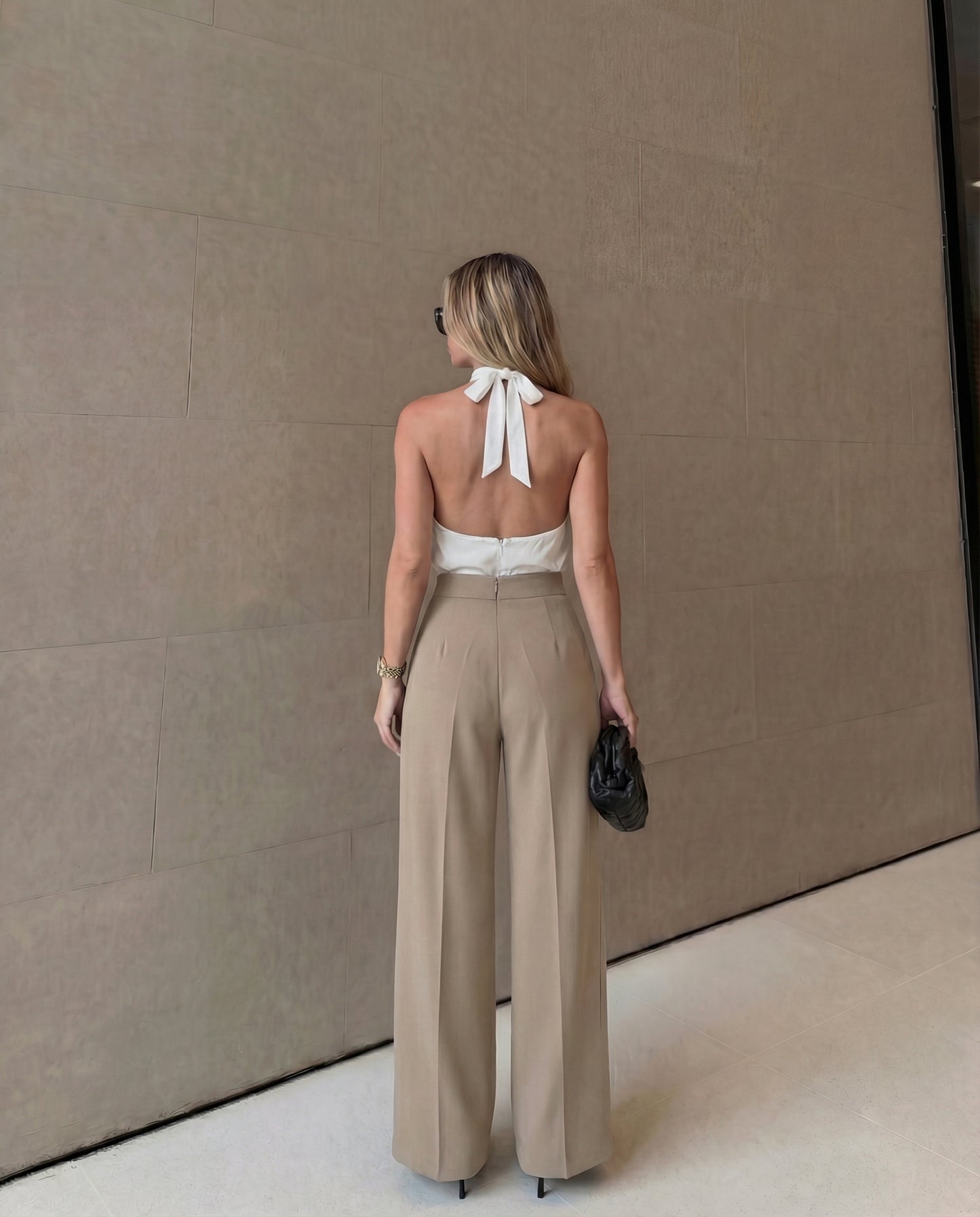 bottomwear,pants,semi-formal,business outfit,stretchable,polyester, spandex,beige,pleated,straight fit,straight,full length,high rise	24090009GG, oy956