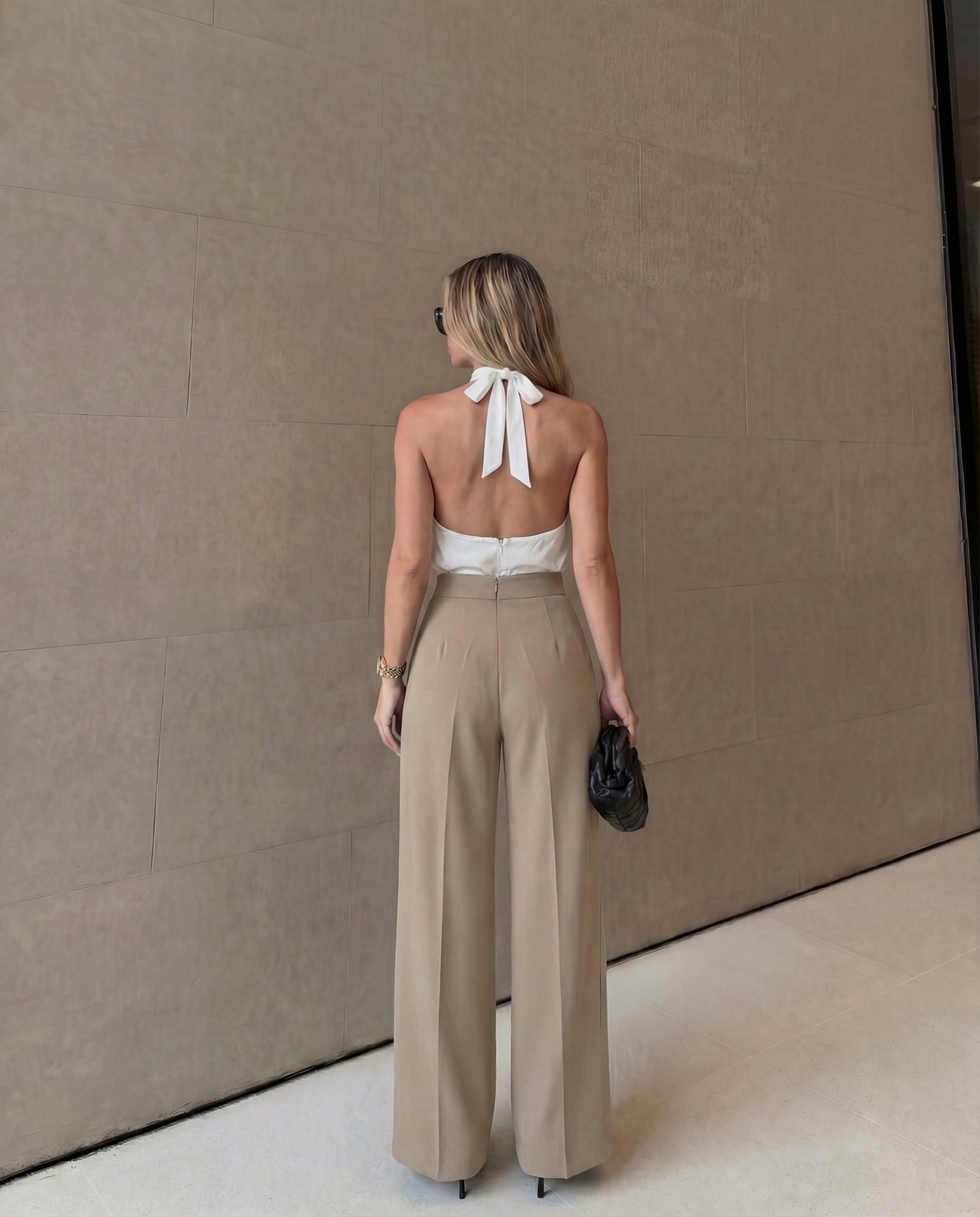 bottomwear,pants,semi-formal,business outfit,stretchable,polyester, spandex,beige,pleated,straight fit,straight,full length,high rise	24090009GG, oy956