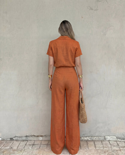 Collared Shirt & Tailored Pants Co-Ord Set Rust Orange