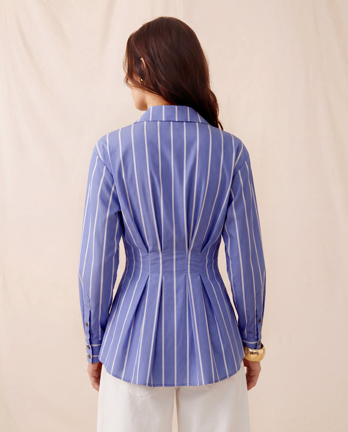 Blue Stripe Button Down Belted Shirt