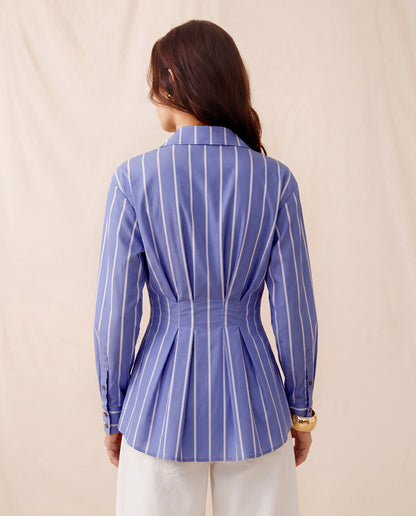 Blue Stripe Button Down Belted Shirt