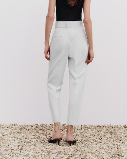 Belted Tapered Pants With Belt - White