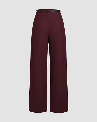 Pleated Pants With Belt- Maroon