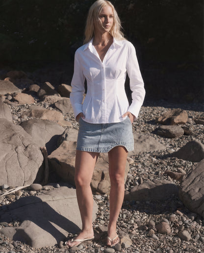 White Buttoned Flared Hem Shirt
