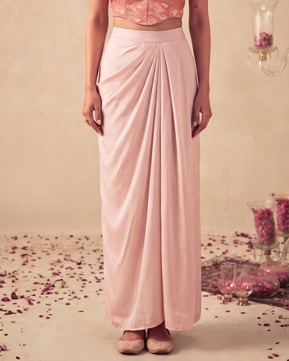 Blush Pink Brocade Corset Top & Satin Skirt Coord Set